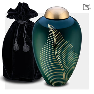 A540   Elegant Leaf Standard Adult Urn Green & Bru Gold