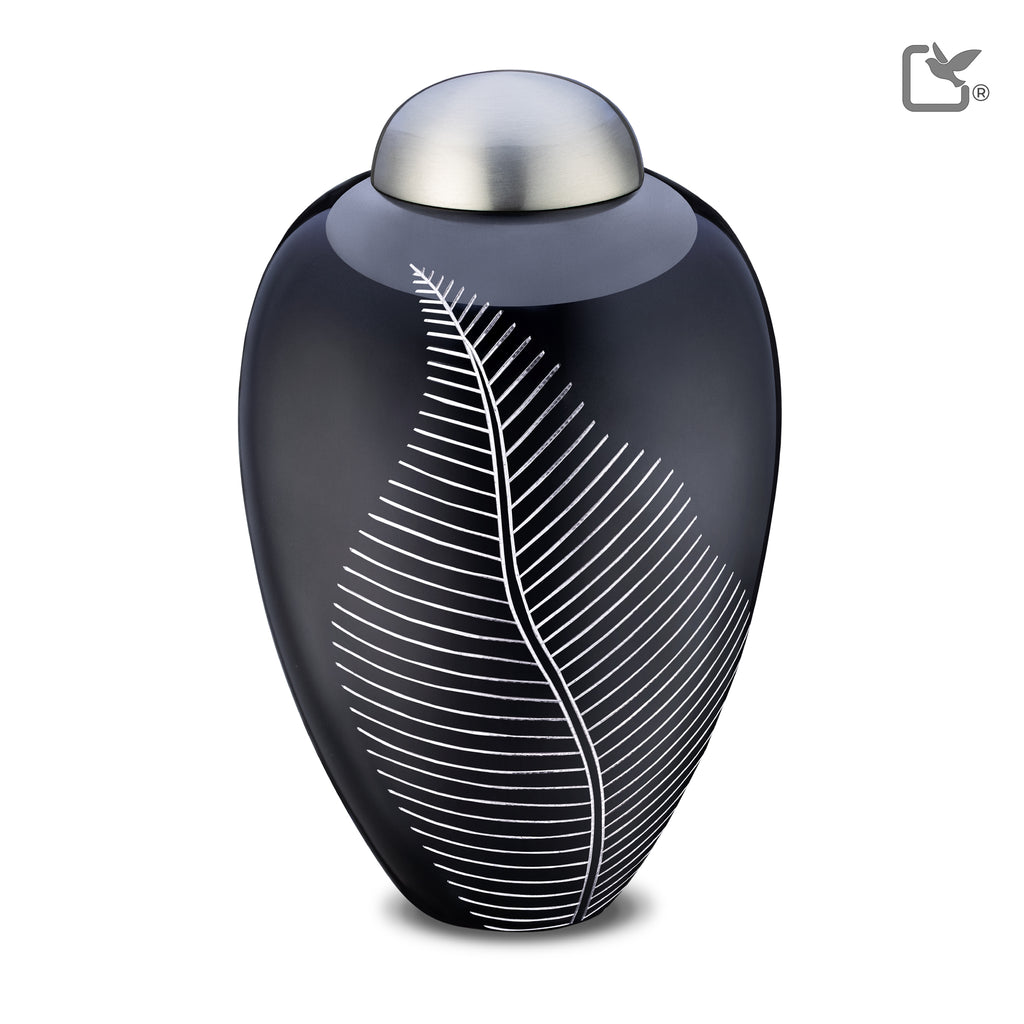A542 Elegant Leaf Standard Adult Urn Midnight & Bru Pewter