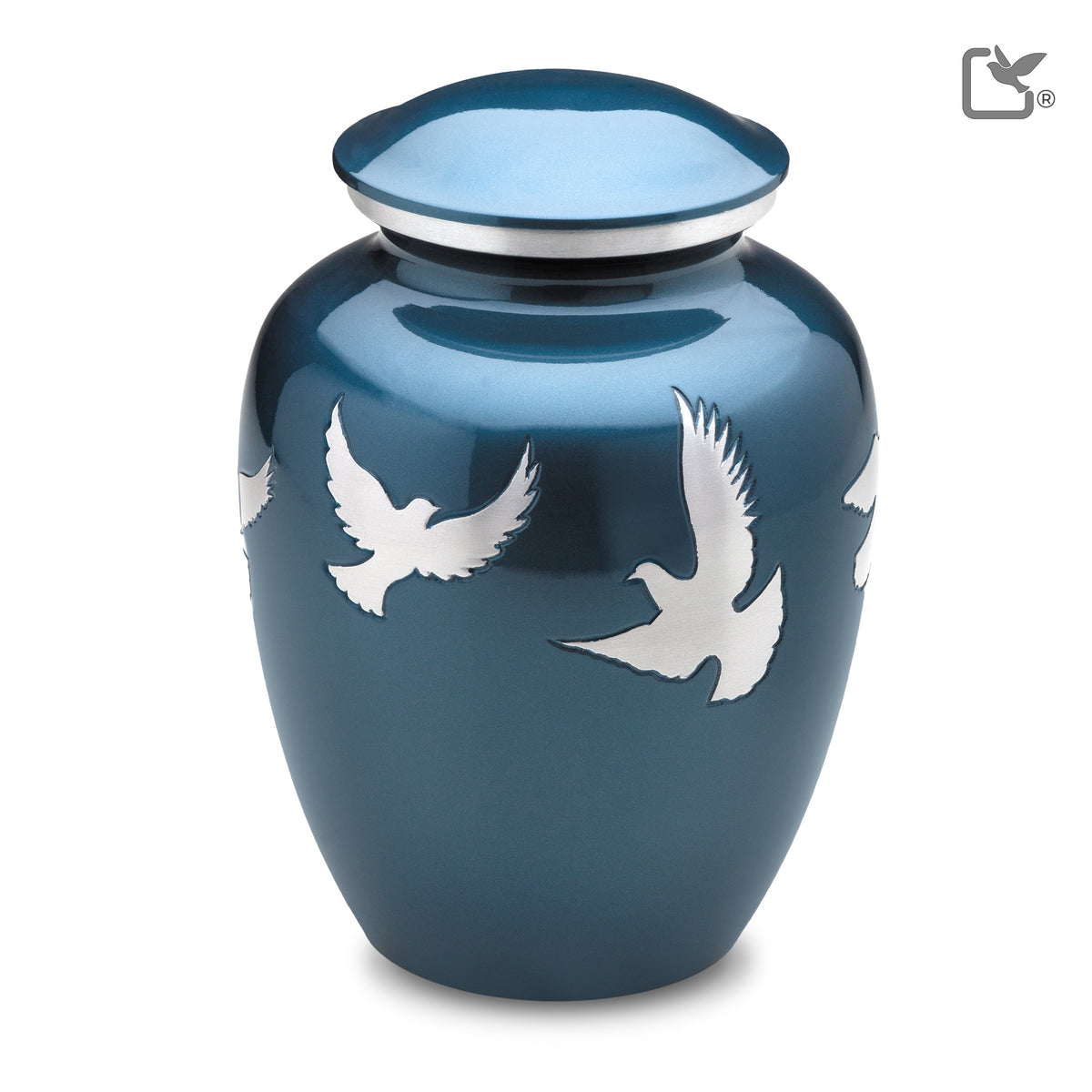 A572   Divine Flying Doves Standard Adult Urn Blue & Bru Pewter