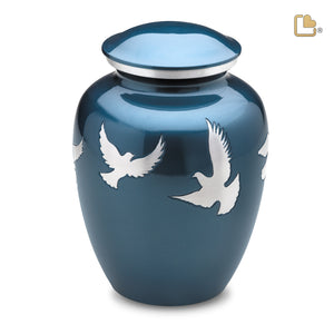 A572   Divine Flying Doves Standard Adult Urn Blue & Bru Pewter