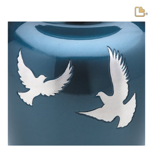 A572   Divine Flying Doves Standard Adult Urn Blue & Bru Pewter