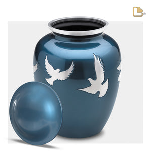 A572   Divine Flying Doves Standard Adult Urn Blue & Bru Pewter