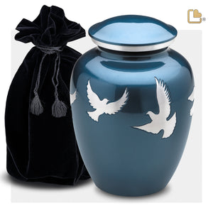 A572   Divine Flying Doves Standard Adult Urn Blue & Bru Pewter