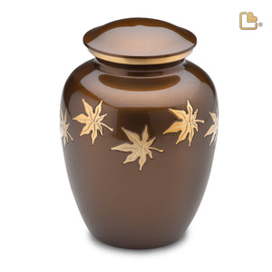 A573   Divine Autumn Leaves Standard Adult Urn Bronze & Bru Gold