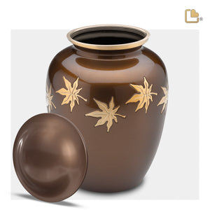 A573   Divine Autumn Leaves Standard Adult Urn Bronze & Bru Gold