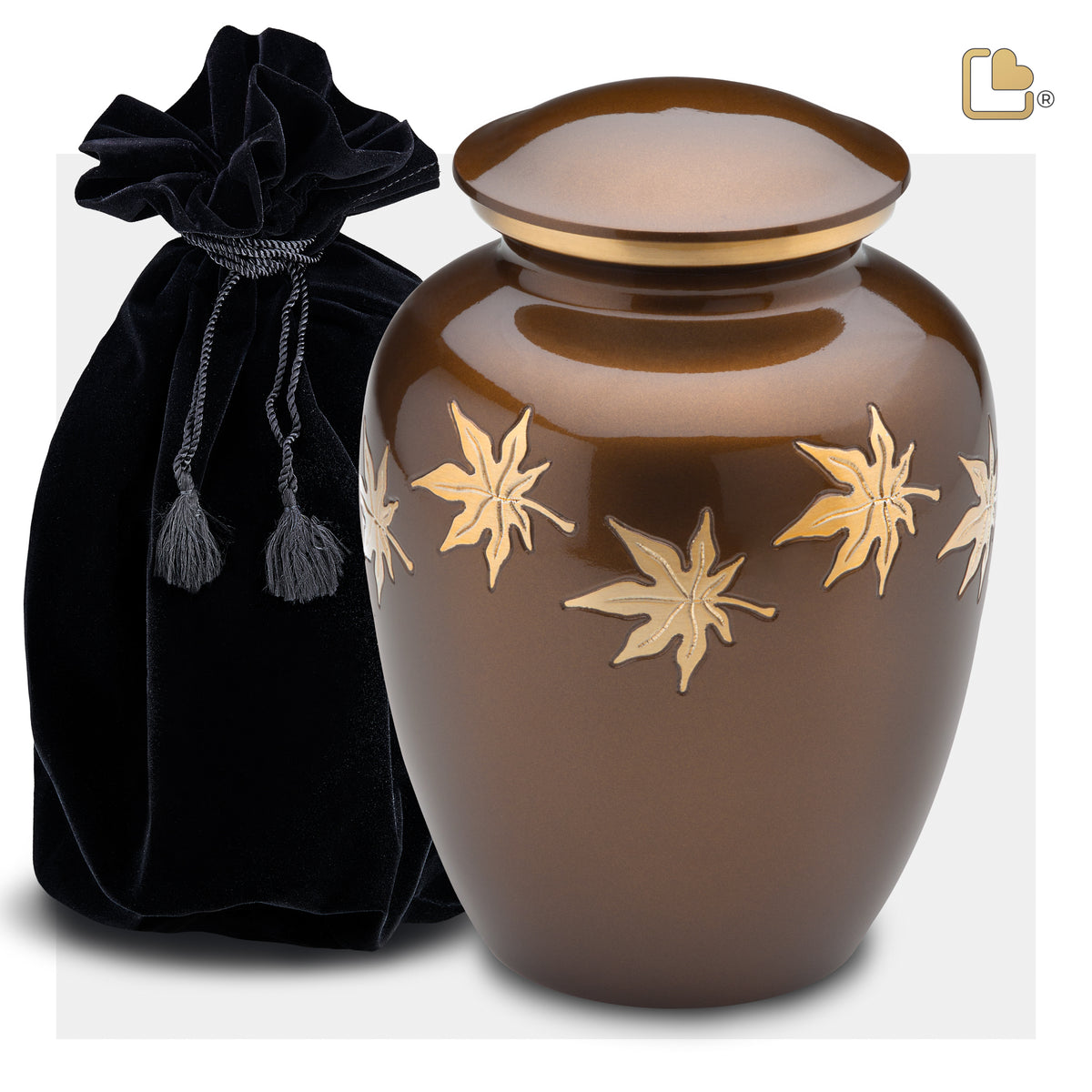 A573   Divine Autumn Leaves Standard Adult Urn Bronze & Bru Gold