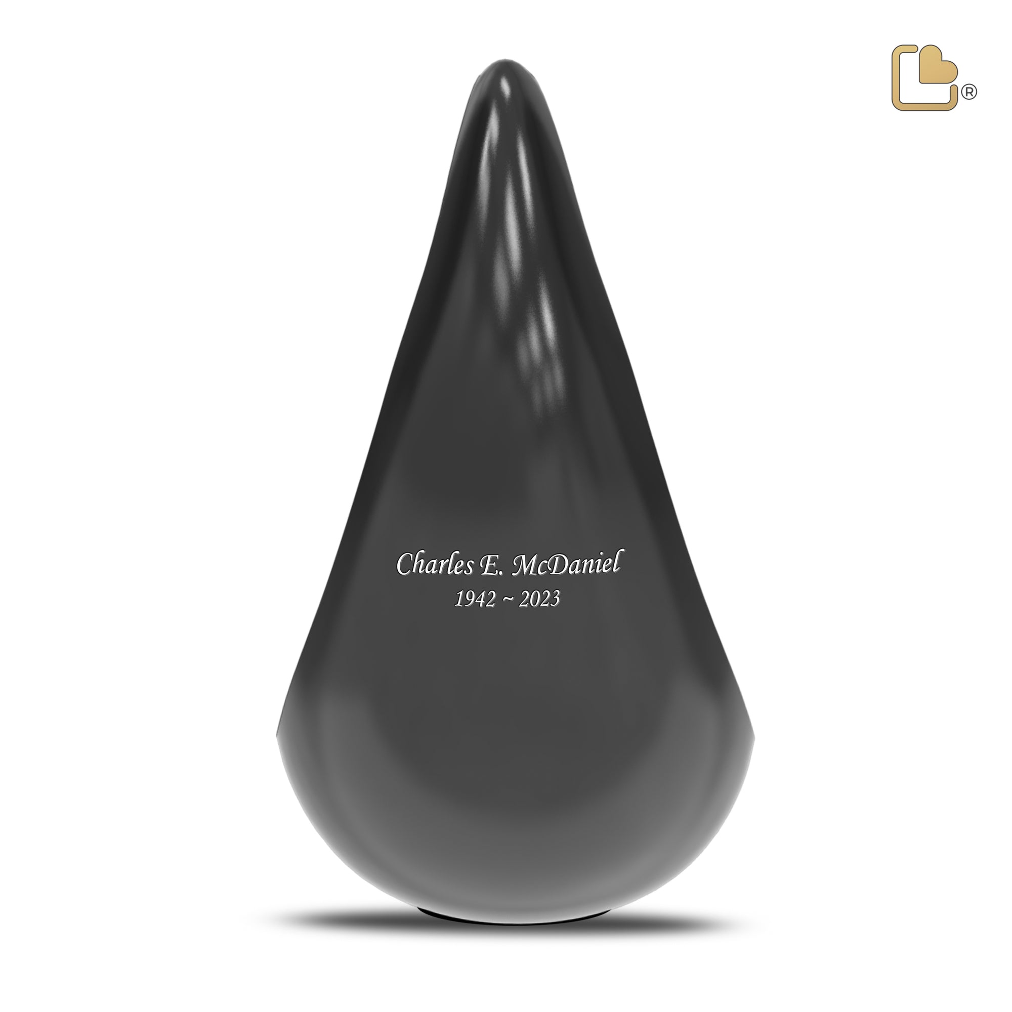 A582   TearDrop Standard Adult Urn Black & Hmd Silver