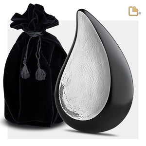 A582   TearDrop Standard Adult Urn Black & Hmd Silver