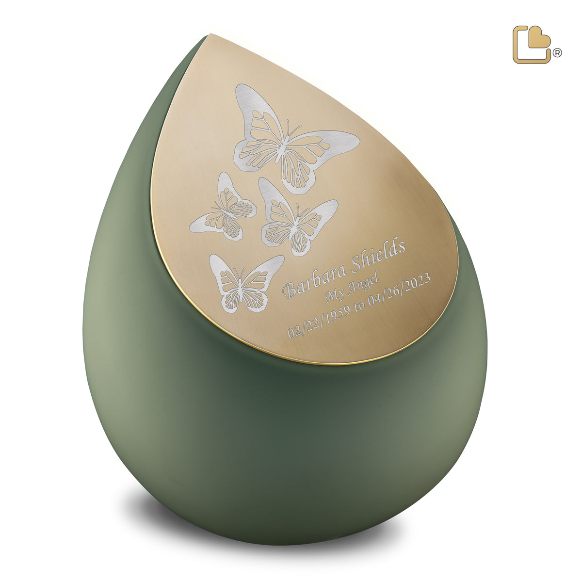 A585   Drop Standard Adult Urn Sage Green &amp; Bru Gold