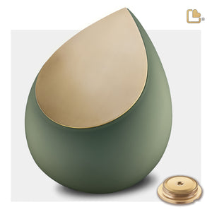 A585   Drop Standard Adult Urn Sage Green & Bru Gold