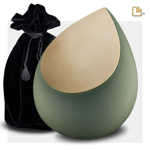 A585   Drop Standard Adult Urn Sage Green & Bru Gold