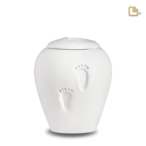 BC131   Ivory Baby Footprints Child Urn Eco Pigment