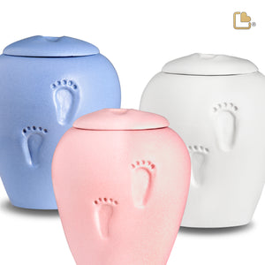 BC131   Ivory Baby Footprints Child Urn Eco Pigment