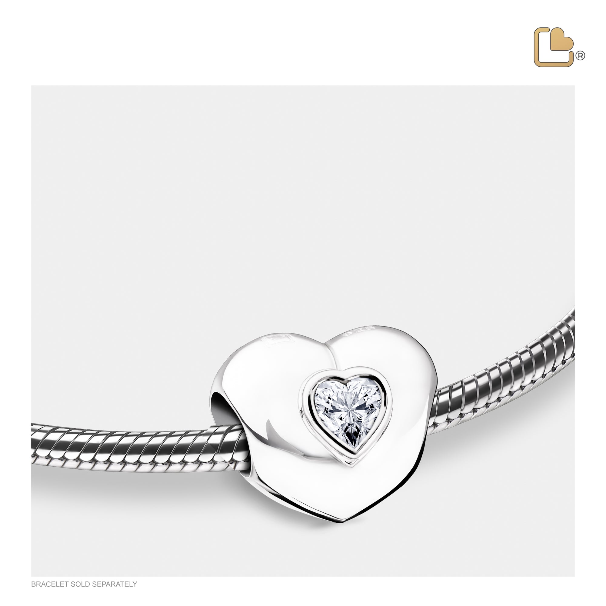 BD2003   Heart to Heart Ashes Bead Pol Silver w/Zirconia