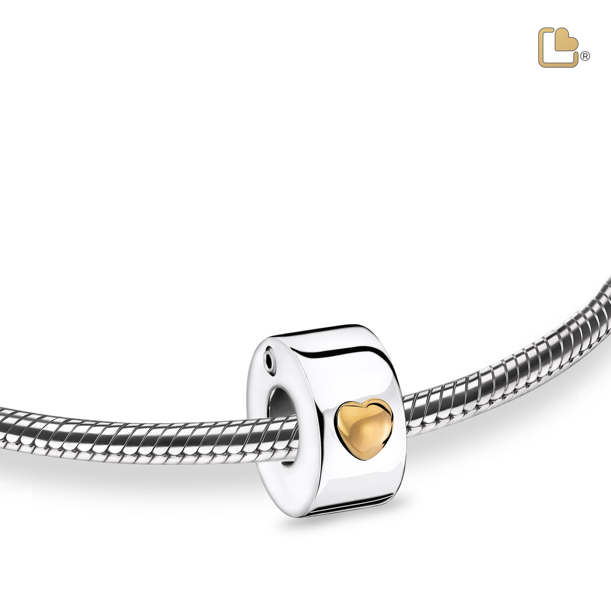 BD2013   Glowing Heart Ashes Bead Pol Silver &amp; Gold Vermeil