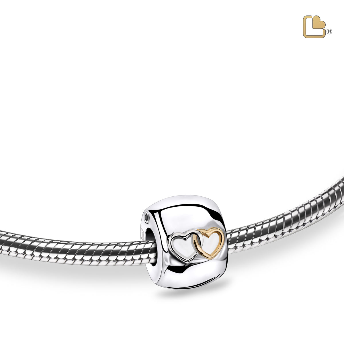 BD2014   Entwined Hearts Ashes Bead Pol Silver &amp; Gold Vermeil