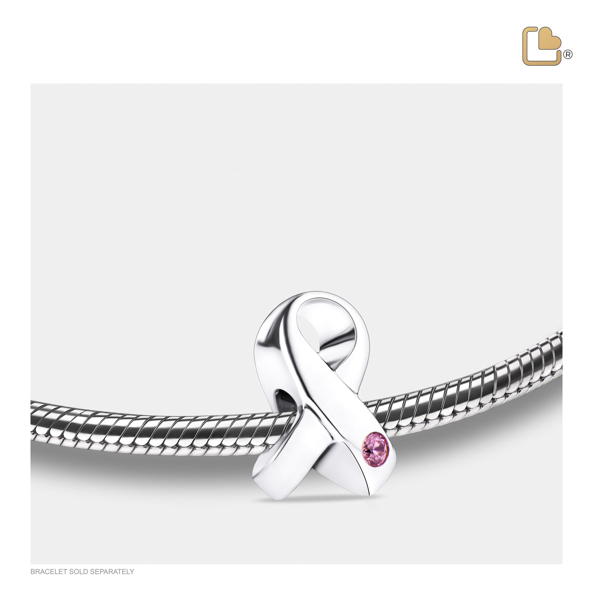 BD2070   Awareness Ashes Bead Pink & Pol Silver w/Zirconia