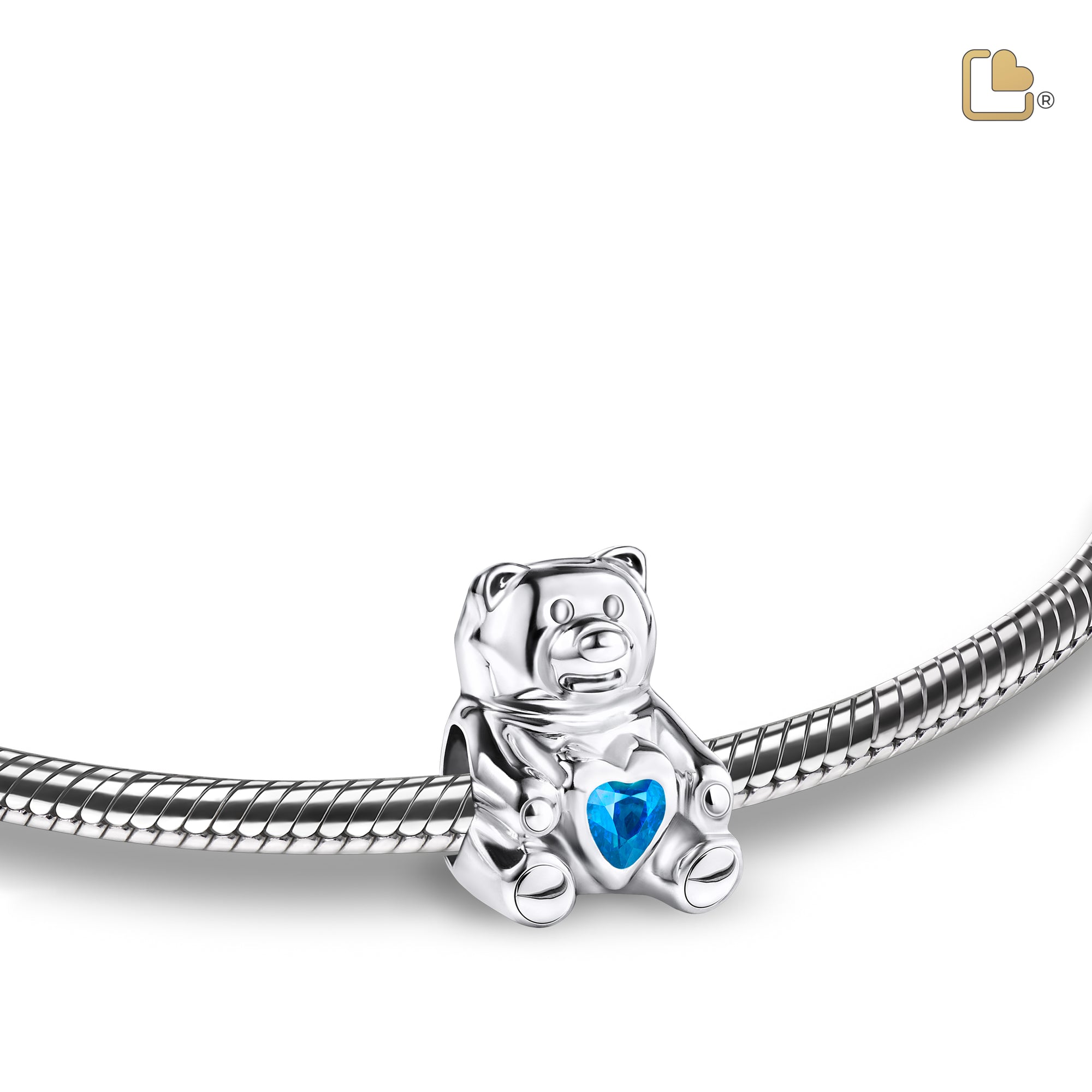 BD2081   CuddleBear Ashes Bead Blue & Pol Silver w/Zirconia