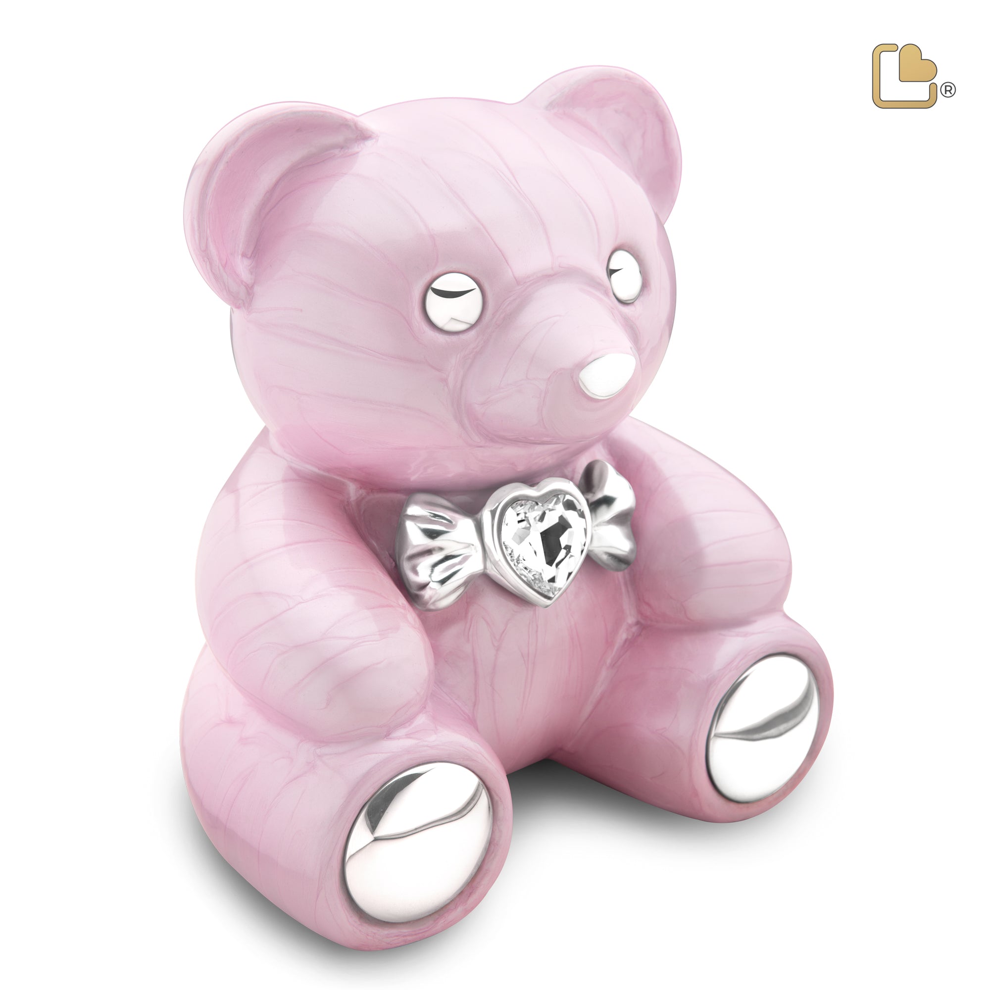 C1010   CuddleBear Child Urn Pearl Pink & Pol Silver w/Crystal