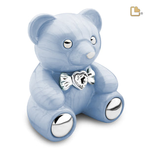 C1011   CuddleBear Child Urn Pearl Blue & Pol Silver w/Crystal