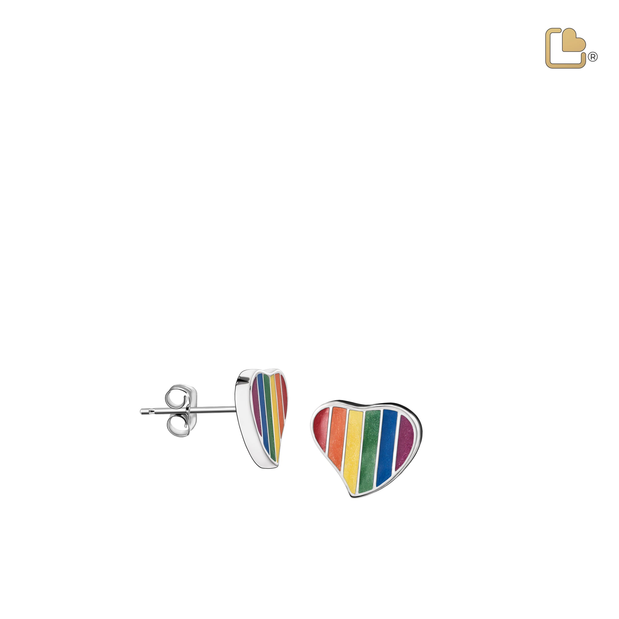 ER1003   Leaning Heart Pride Rainbow Stud Earrings Pol Silver