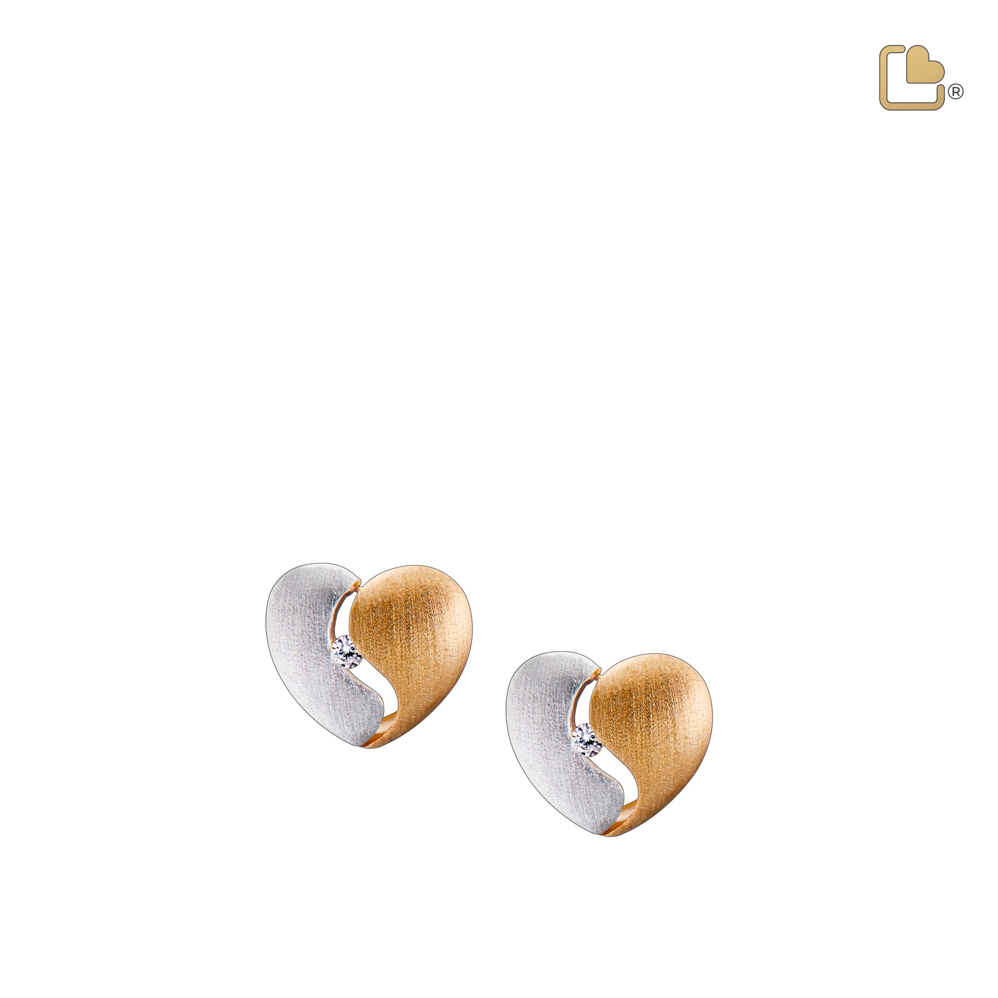 ER1050   HeartFelt Stud Earrings Bru Silver & Gold Vermeil