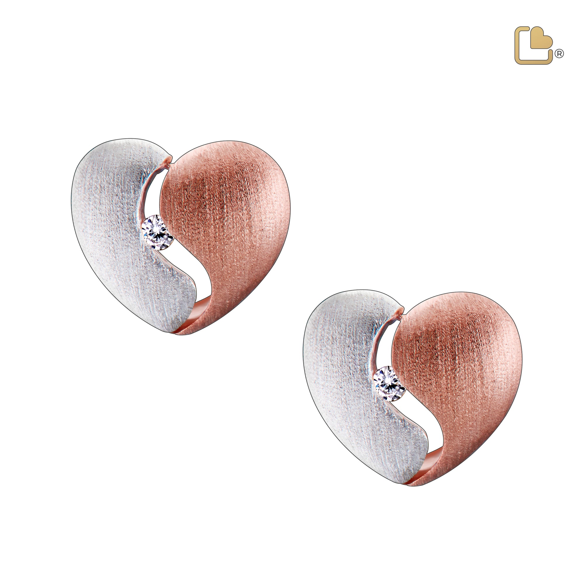 ER1051   HeartFelt Stud Earrings Bru Silver & Rose Gold Vermeil