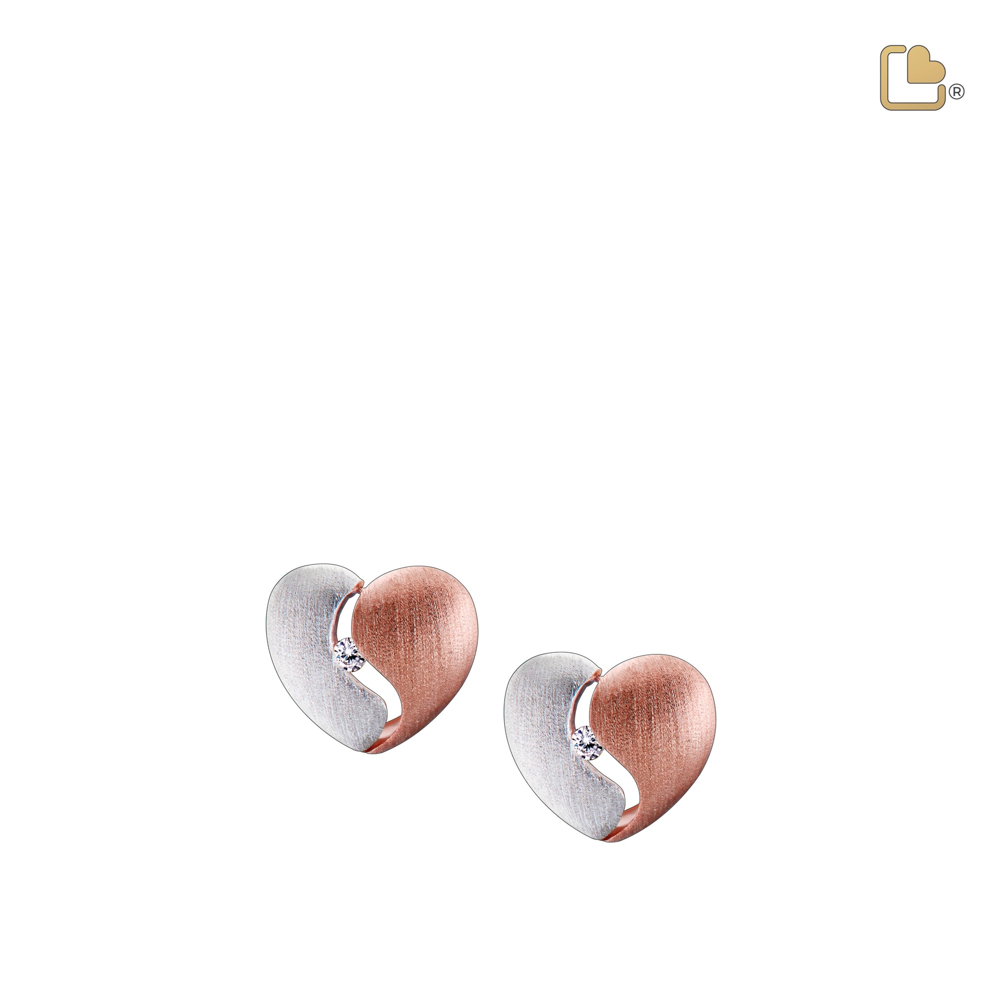 ER1051   HeartFelt Stud Earrings Bru Silver & Rose Gold Vermeil