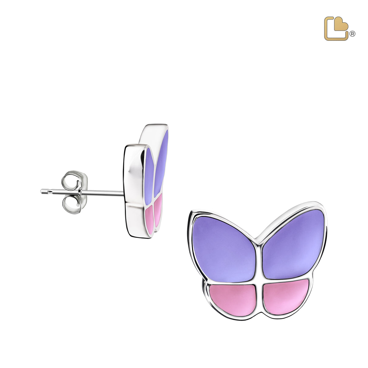 ER1200   Wings of Hope Stud Earrings Pearl Lavender &amp; Pol Silver