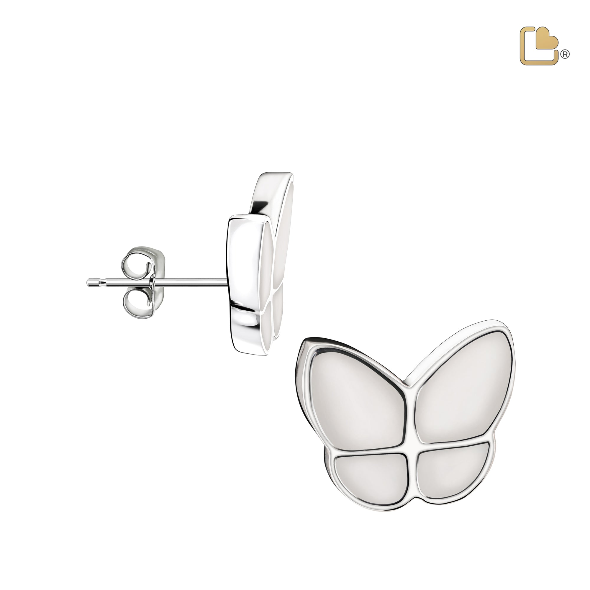 ER1202   Wings of Hope Stud Earrings Pearl White & Pol Silver