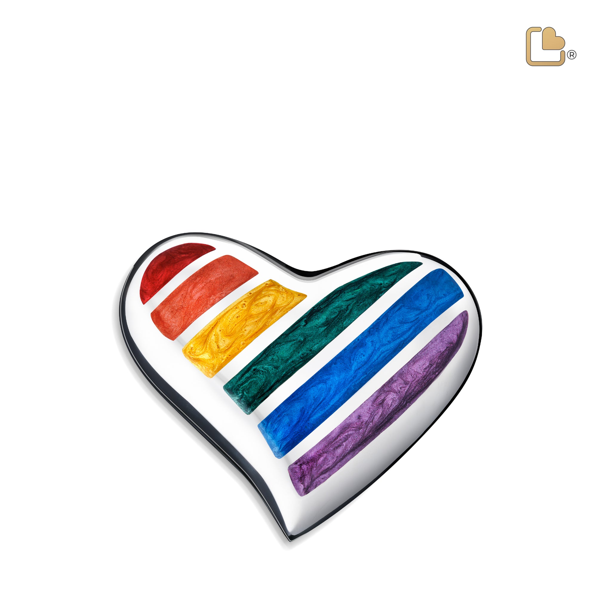 H222   Pride Rainbow Heart Keepsake Urn Pol Silver