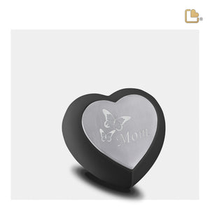 H583   Drop Heart Keepsake Urn Black & Bru Pewter