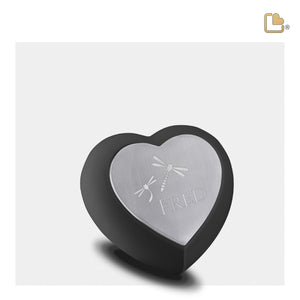 H583   Drop Heart Keepsake Urn Black & Bru Pewter