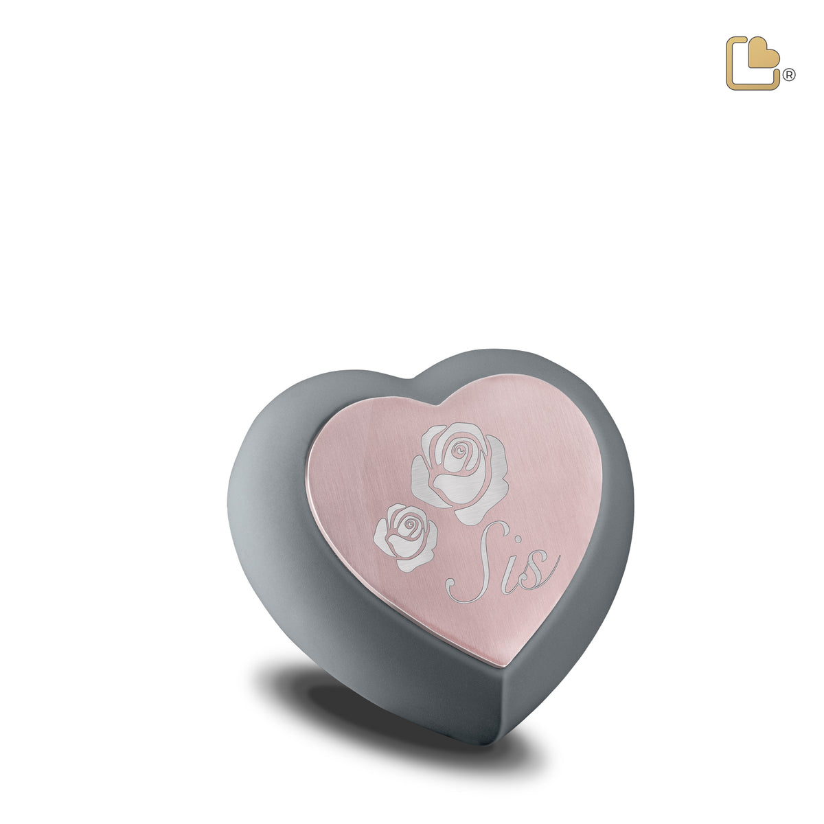 H584   Drop Heart Keepsake Urn French Grey &amp; Bru RoseGold