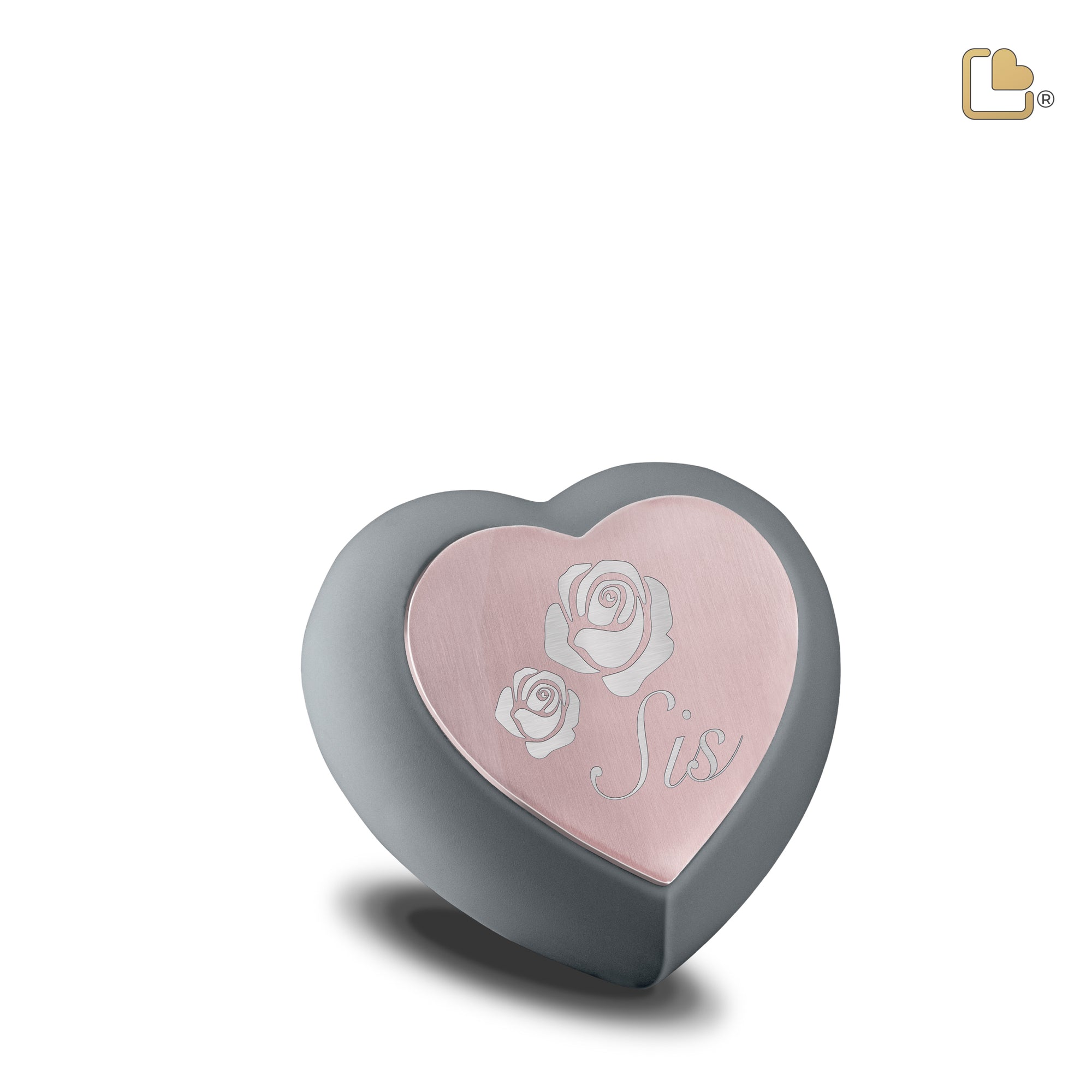 H584   Drop Heart Keepsake Urn French Grey & Bru RoseGold