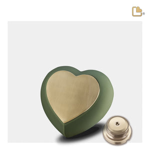 H585   Drop Heart Keepsake Urn Sage Green & Bru Gold