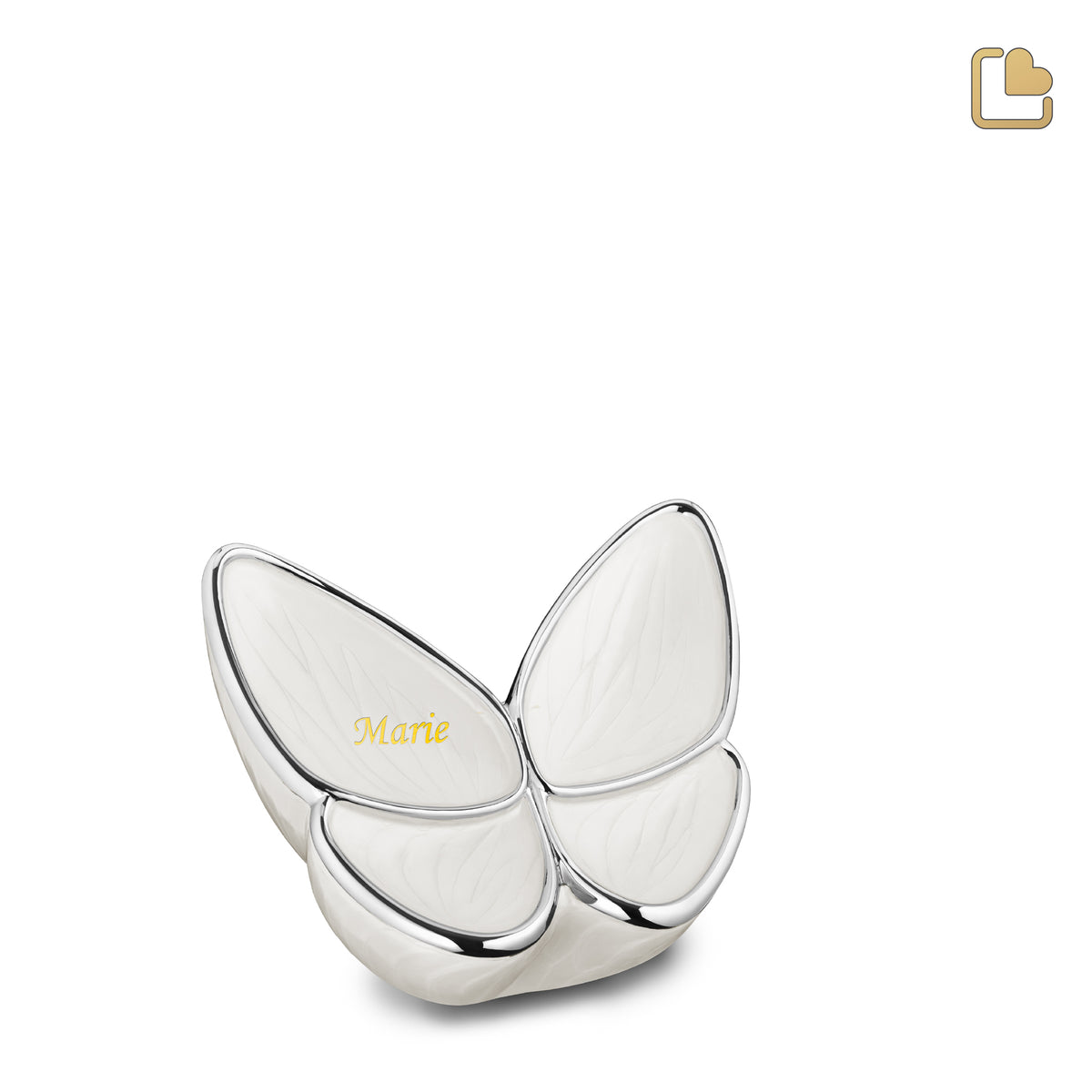 K1042   Wings of Hope Keepsake Urn Pearl White & Pol Silver