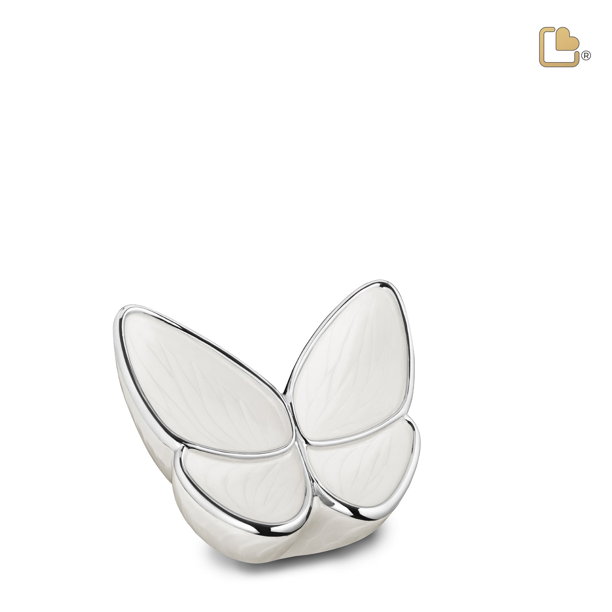 K1042   Wings of Hope Keepsake Urn Pearl White & Pol Silver