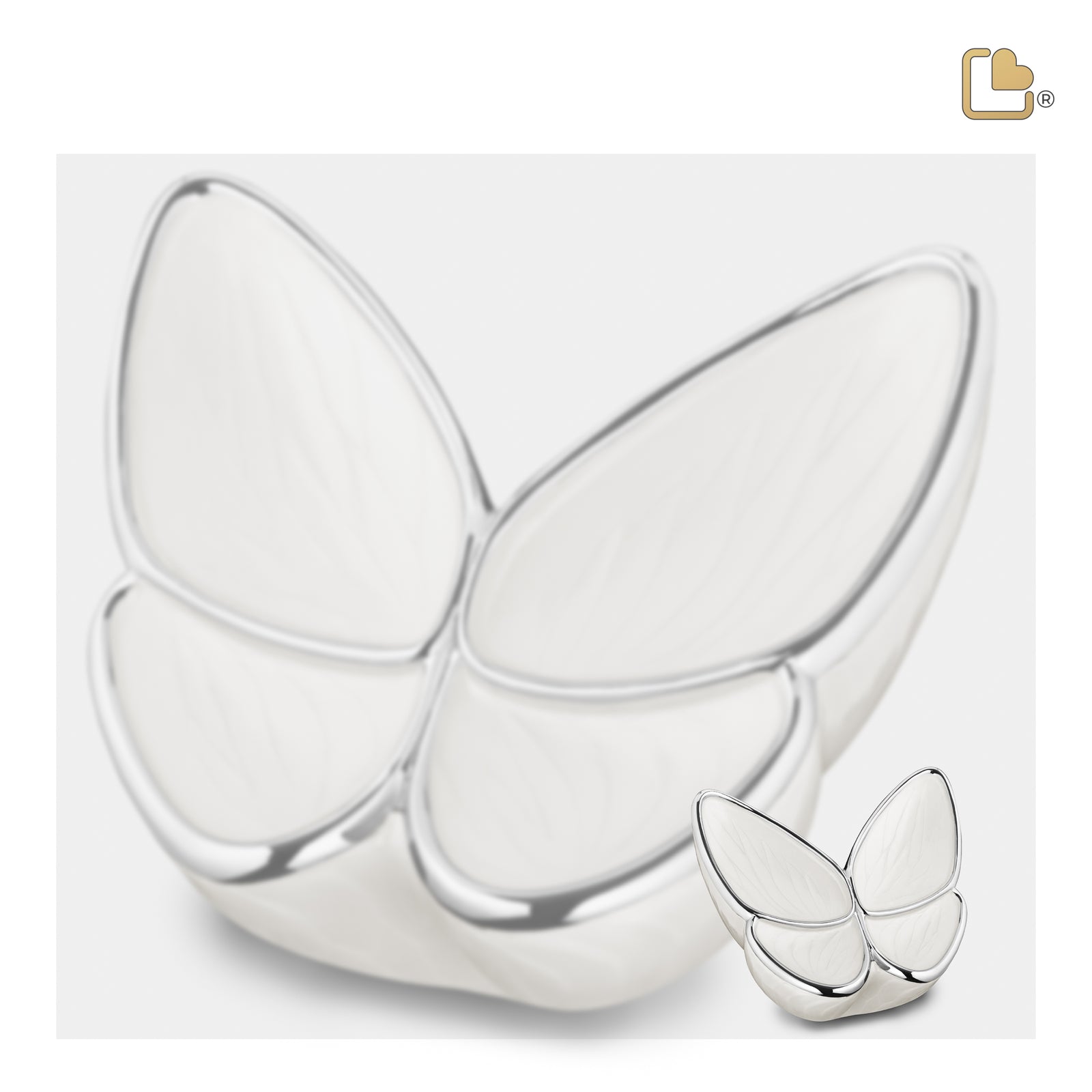 K1042   Wings of Hope Keepsake Urn Pearl White & Pol Silver