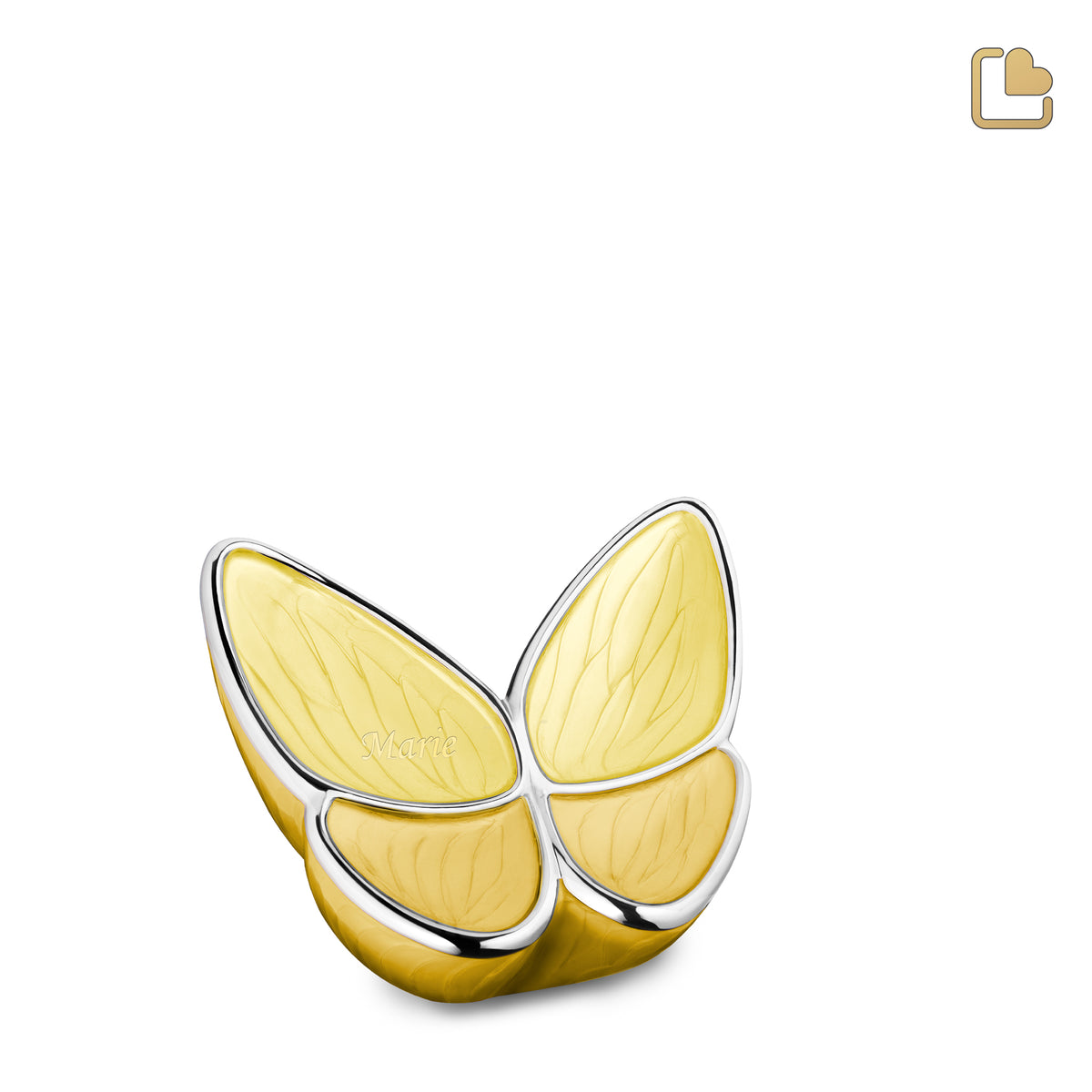 K1043   Wings of Hope Keepsake Urn Pearl Yellow &amp; Pol Silver