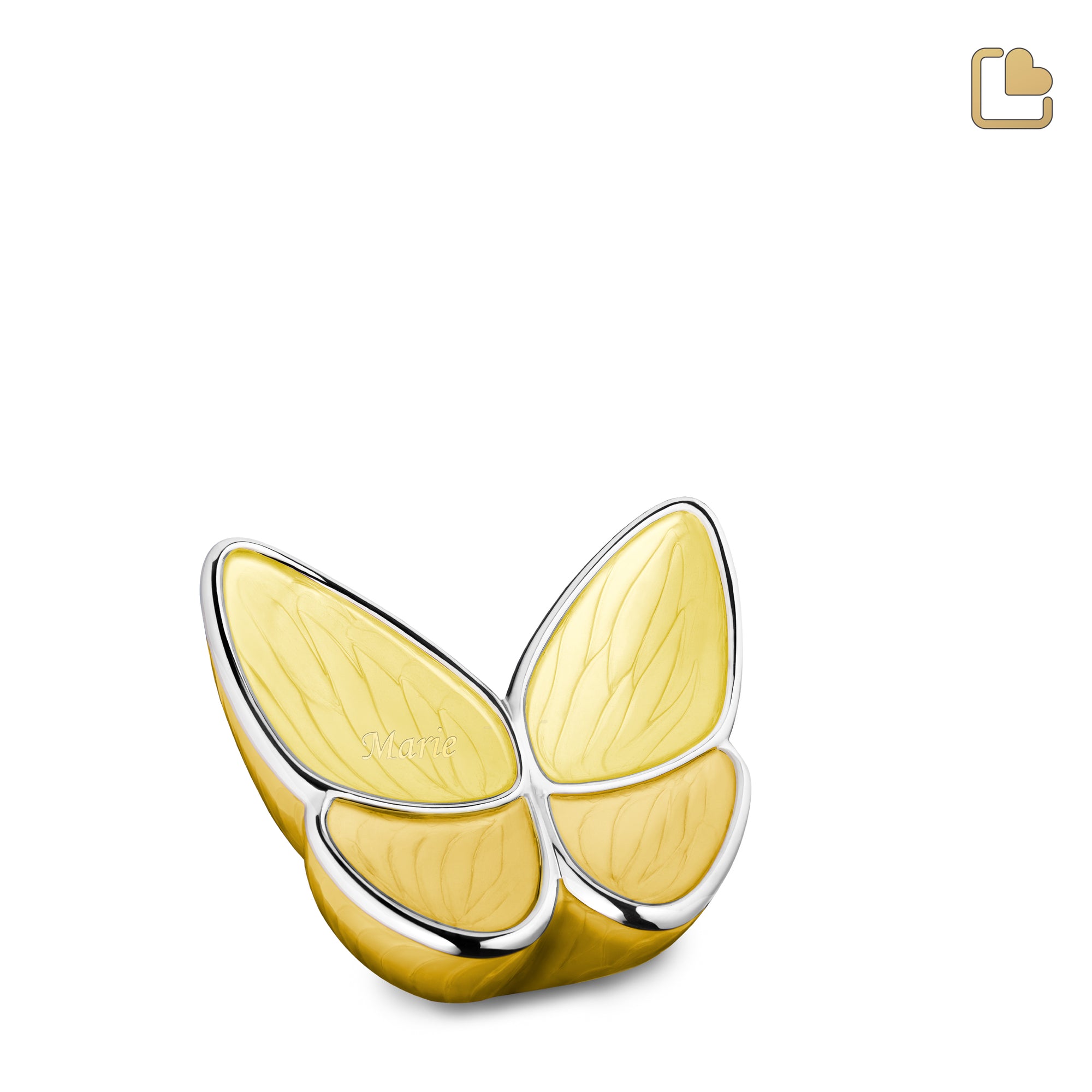 K1043   Wings of Hope Keepsake Urn Pearl Yellow & Pol Silver