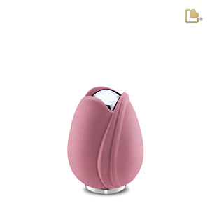 K1053   Tulip Keepsake Urn Pink & Pol Silver