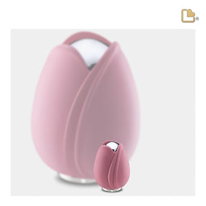 K1053   Tulip Keepsake Urn Pink & Pol Silver