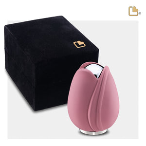 K1053   Tulip Keepsake Urn Pink & Pol Silver