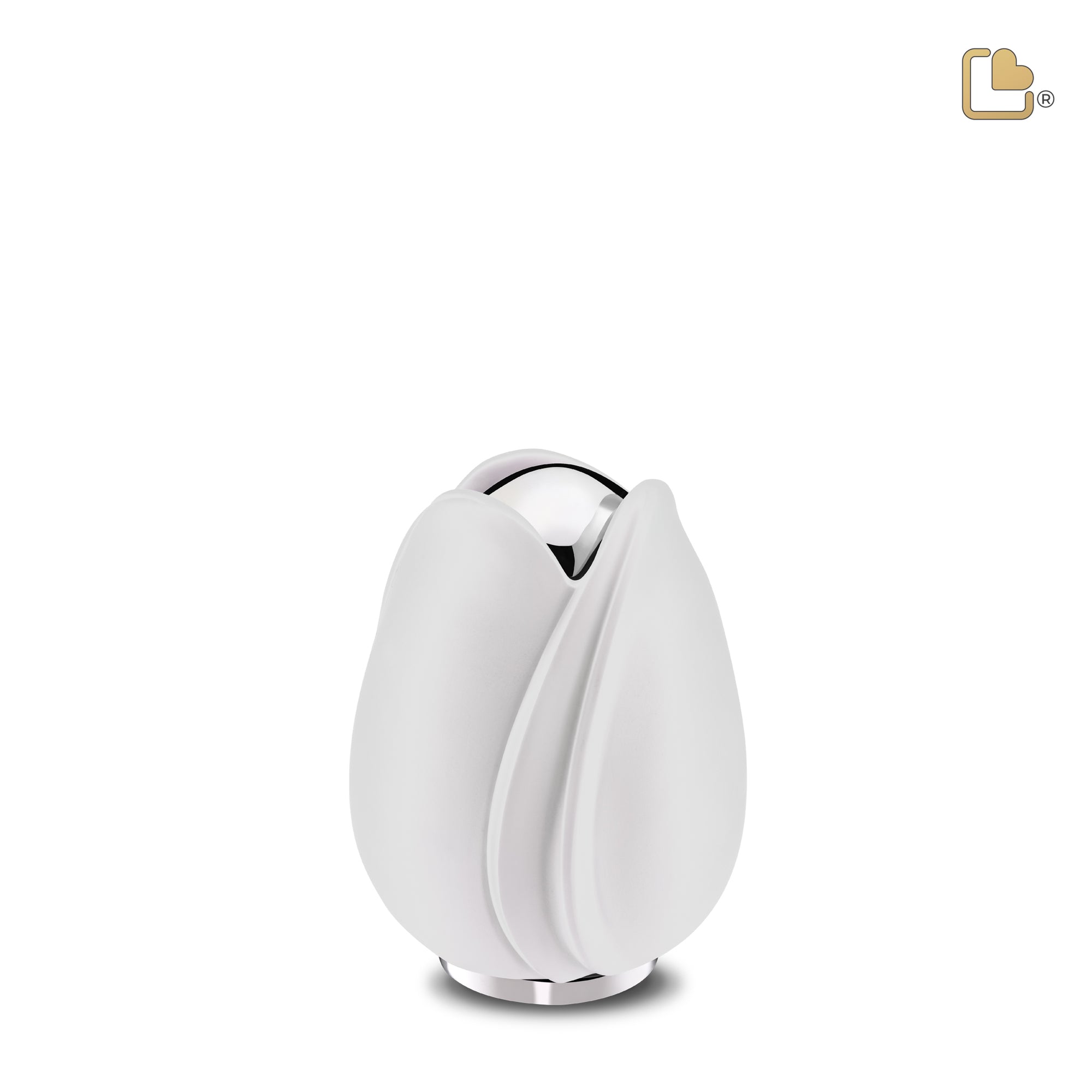 K1055   Tulip Keepsake Urn White & Pol Silver