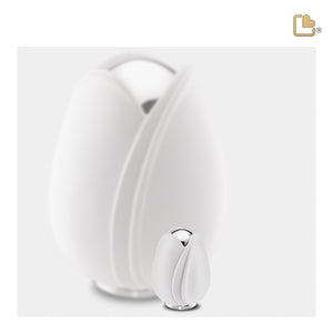 K1055   Tulip Keepsake Urn White & Pol Silver