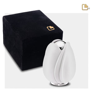 K1055   Tulip Keepsake Urn White & Pol Silver