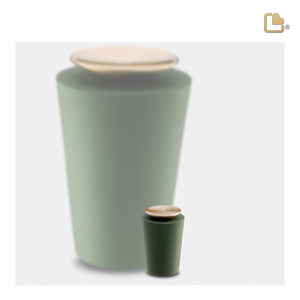 K1070   Crescent Tall Keepsake Urn Sage Green & Bru Gold