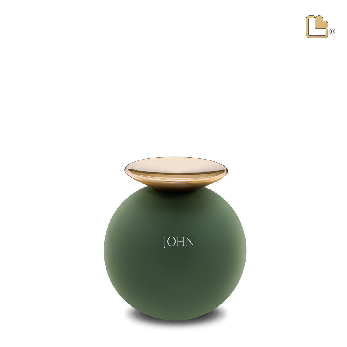 K1071   Crescent Sphere Keepsake Urn Sage Green &amp; Bru Gold
