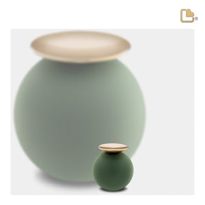 K1071   Crescent Sphere Keepsake Urn Sage Green & Bru Gold